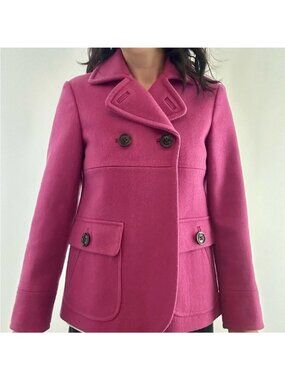 Gap Peacoat Size Large Pink Double-Breasted Wool Button Front Flap Pockets